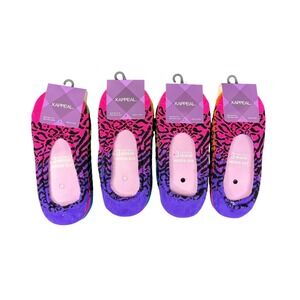 Xappeal Womens Hidden No Show Socks (4)3 Pair Packs Neon Animal Print Ombre 4-10